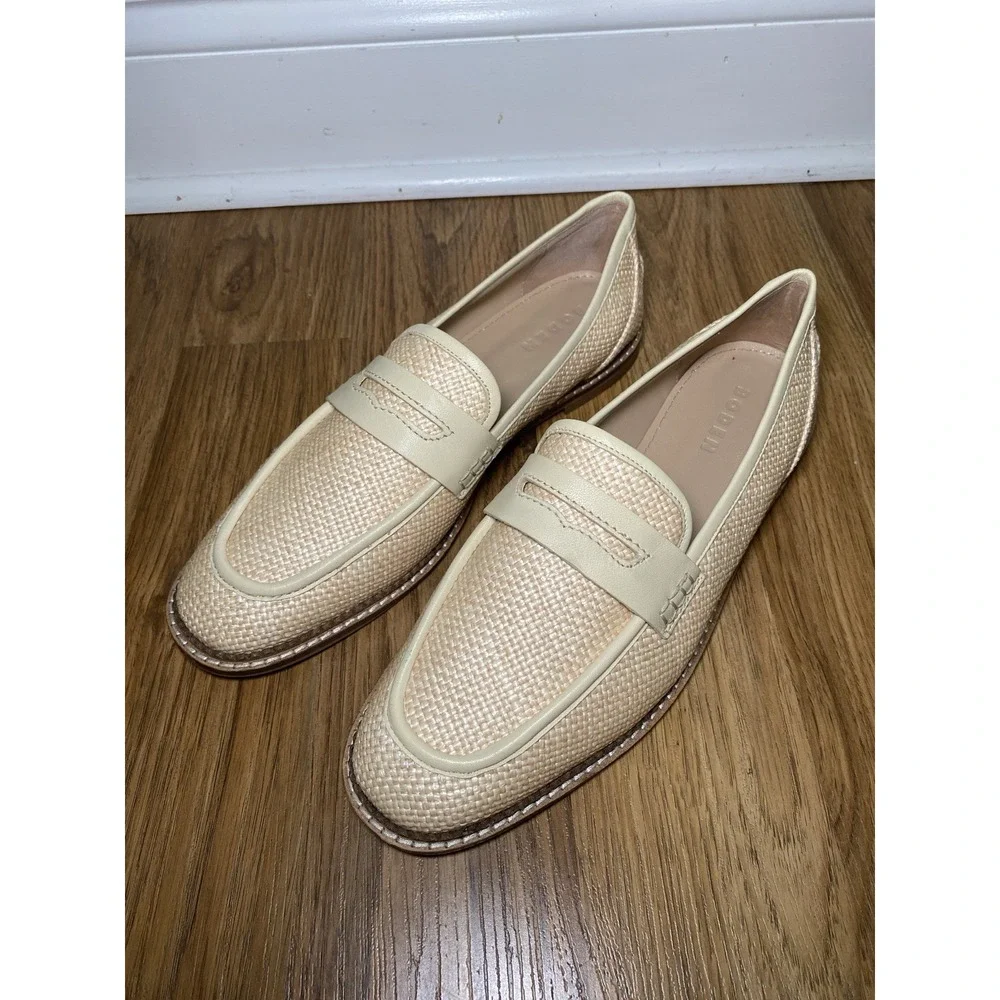 Boden Sz 41 Women's Raffia Neutral Woven Penny Loafers Quiet Luxury